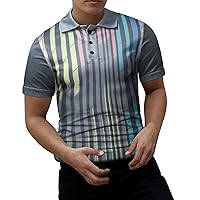 Men's Regular-Fit Golf Polo Shirt Outdoor Sports Fashion Top Blouse Curved Hem Pullover Tops Button Placket Baggy