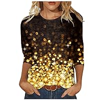 Womens Spring Fashion 2024,Crew Neck Vintage Print Graphic Shirt Womens 3/4 Sleeve Tops Going Out Tops for Women
