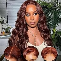 Beauty Forever Bye Bye Knots 7X5 Pre Cut Lace Put on Go Wig Body Wave Reddish Brown Lace Front Wigs, Invisible Knots Auburn Brown Glueless Human Hair Wigs Pre Plucked Hairline 150% Density 16 Inch