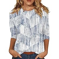 Ladies Tops and Blouses 3/4 Sleeve, Women's Fashion Casual Loose Regular Flowers and Plants Round Neck Top
