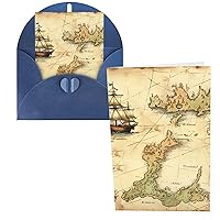 Greeting Cards Old Treasure Map Thank You Cards with Envelopes Happy Birthday Card 4x6 Inch Minimalistic Design Thank You Notes for All Occasions Birthday Thank You Wedding