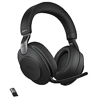 Jabra Evolve2 85 MS Wireless Headphones with Link380a, Stereo, Black – Wireless Bluetooth Headset for Calls and Music, 37 Hours of Battery Life, Advanced Noise Cancelling Headphones