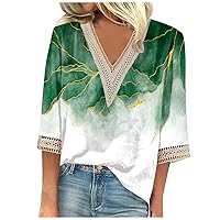 3/4 Sleeve Tunic Tops for Women Geometric Graphic Mexican Shirts Vneck Patchwork Elelgant Blouses Boho Clothes