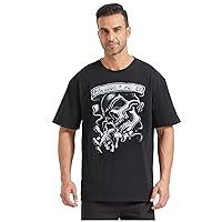 Obacle Men T Shirt, Skull T-Shirt for Men Cotton Short Sleeve Black Shirt