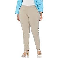 SLIM-SATION Women's Wide Band Regular Length Pull-on Straight Leg Pant with Tummy Control, Stone, 14