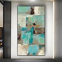 HOLEILUCK Blue Grey Wall Art Canvas Picture Large Abstract Oil Painting With Rich Colors Pictures for Living Room Modern Decor 95x190cm/37x75in With-Black-Frame