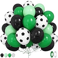 Soccer Party Decorations Balloon, 12 Inch Soccer Balloons 50Pcs Green and Black Latex Balloons with Soccer Printed Balloons for Men Boys Kids Soccer Party Baby Shower Sports Theme Party Decor