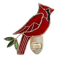 Red Cardinal Plug in Night Light, Stained Glass Nightlight with On/Off Switch, Comes with One 4 Watt Replaceable Incandescent Night Light Bulb