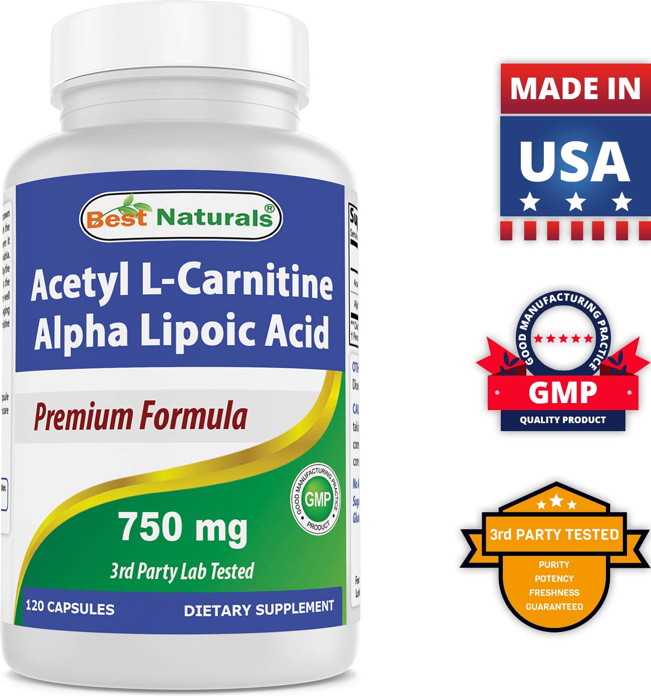Best Naturals Acetyl L-Carnitine and Alpha Lipoic Acid 750 mg & Vitamin B-12 6000 mcg