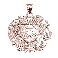 ROSE GOLD ARMENIAN NATIONAL COAT OF ARMS EAGLE AND LION PENDANT NECKLACE - Gold Purity:: 10K, Pendant/Necklace Option: Pendant With 20