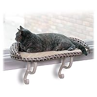 K&H Pet Products Deluxe Kitty Sill w/ Bolster Cat Window Bed, Cat Window Perch for Large Cats, Cat Window Hammock, Cat Window Seat, Window Cat Bed, Cat Perch Cat Hammock –Tan Kitty Print