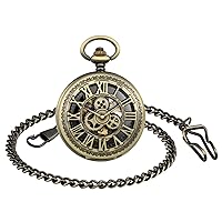 Mechanical Skeleton Pocket Watch Gear Roman Numerals Hollow Pocket Watch with Chain