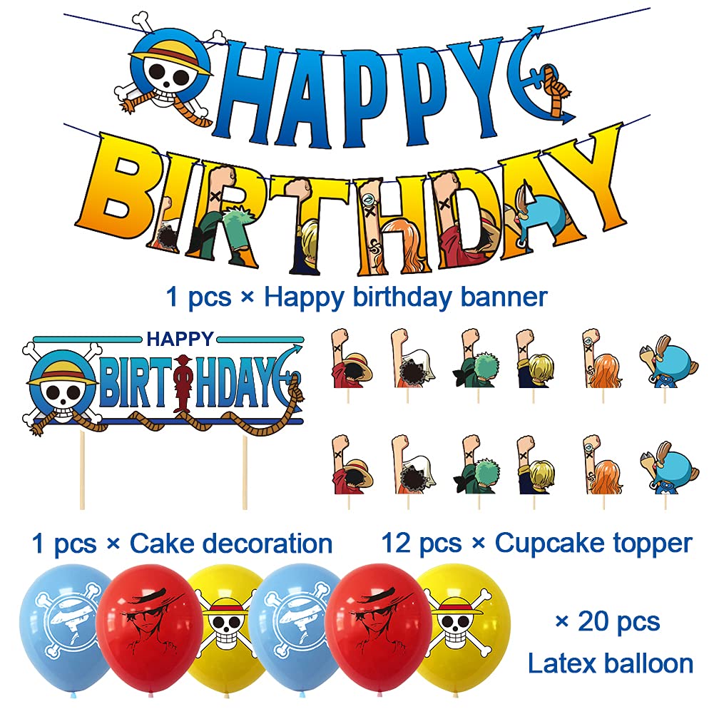 Mua Ksopsdey One PieceParty Supplies Set One Piece Birthday Party Supplie  Anime Theme Birthday Party Decorations Skull Card Balloon Happy Birthday  Banner Cupcake Toppers for Boys Teens Party Baby Shower trên Amazon