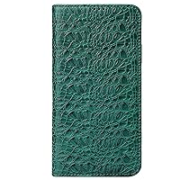 Flip Case for iPhone 15 Pro Max/15 Pro/15 Plus/15, Crocodile Print Genuine Leather Cover with Magnetic Closure Card Slot Business Case,Green,15 Pro 6.1''