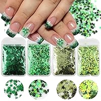 4 Bags Shamrock Nail Glitter Sequins St Patricks Day Nail Art Stickers Decals Holographic Irish Clover Glitters Flakes Ultra-Thin Shamrock Nail Art Glitters Manicure Tips Accessories Decorations