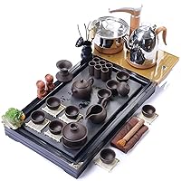 013 Porcelain stone wood tea tray, tea sea raw ore purple sand kung fu tea set, gift induction cooker 013瓷石实柯木茶盘,茶海道原矿紫砂功夫茶具套装,送礼品电磁炉