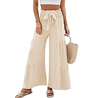 Blooming Jelly Women Linen Pants Summer Vacation Outfits Wide Leg High Waisted Pants Palazzo Flowy Pants Trouser 2024