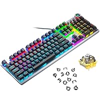 CC MALL Mechanical Gaming Keyboard,with Cool RGB LED Rainbow Gaming Backlit,Blue and Brown Switch Dual Sense,104 Anti-Ghosting Keys,Multimedia Control for PC and Desktop Computer