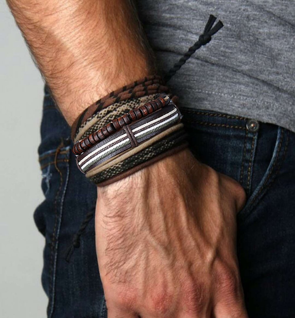 LOLIAS 24 Pcs Woven Leather Bracelet for Men Women Cool Leather Wrist Cuff Bracelets Adjustable
