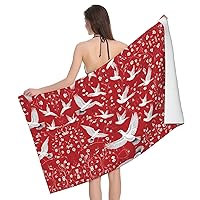 (Two Cranes Chrysanthemums) Print Large Beach Towel Sand Free Microfiber Quick Dry Lightweight Boho Colorful Decorative Pool Towels for Travel Swim Yoga Camping 52