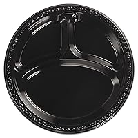Chinet 81430 Heavyweight Plastic 3 Compartment Plates, 10 1/4-inch Dia, Black, 125/PK, 4 Packs/CT