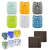 ALVABABY Baby Cloth Diapers 6 Pack with 12 Inserts and 6 Pack Toddler Potty Training Panties