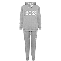 REAL LIFE FASHION LTD Womens Active Long sleeves Hoodie And Joggers Set Like A Boss Print Sweat suit Ladies Street Fashion Plus Size Jogging Running Tracksuit