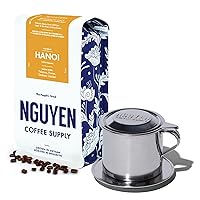 Hanoi Robusta Coffee and Stainless Steel 4oz Phin Filter Set: Dark Roast Whole Coffee Beans, Vietnamese Grown and Direct Trade, Organic, Single Origin, Roasted in Brook
