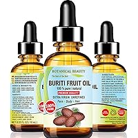 Brazilian BURITI FRUIT OIL 100% Pure Natural Virgin Unrefined Cold Pressed Carrier Oil Undiluted 0.33 fl.oz-10 ml for Face, Body, Hair, Lip, Nails by Botanical Beauty