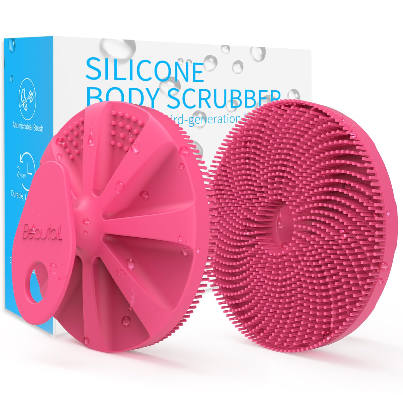 BEAUTAIL Silicone Body Scrubber, Upgrade 3rd Generation Shower Bath Brush, Lather Nicely, Soft Massage Body, More Hygienic Than Traditional Loofah, Gentle Exfoliating for Sensitive Skin, 1 Pack, Rose