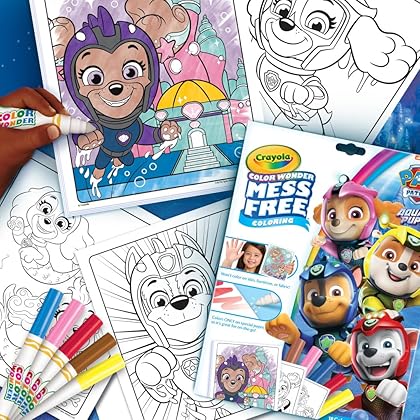 Crayola Color Wonder Paw Patrol Aqua Pups Coloring Set (20+ Pcs), 18 Color Wonder Pages, 5 Mess Free Markers, Toddler Coloring
