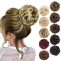 MORICA 1PCS Messy Hair Bun Hair Scrunchies Extension Curly Wavy Messy Synthetic Chignon for Women (86H10#(Light Blonde & Light Brown))