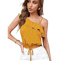 Women's Tops Women's Shirts Sexy Tops for Women Polka Dot Asymmetrical Neck Blouse