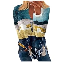 Christmas Vacation Shirt, Womens Christmas Shirts Tunic Long Sleeve Zipper Shirts for Women Scenery Print Graphic Tees Blouses Casual Tops Pullover Womens Tshirts Funny Christmas Shirt(1-Blue,3XL)