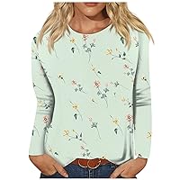 Womens Shirts Floral Pattern Long Sleeve Round Neck Holiday Basic Tops Fashion Oversized Loose Fitted Blouse
