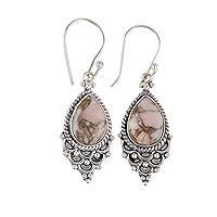 Vintage Glamour Exquisite Gemstone Oxidised Earrings Handmade in 925 Sterling Silver (Pink Opal Turquoise)