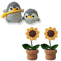 Kitcroet Sunflower and Penguin Set of 2 Crochet Kits Bundle