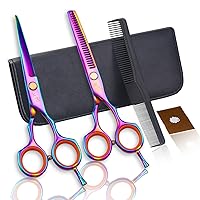 6 pcs Professional colourful Barber Shears set 5.5 inch Hair Cutting Scissors Sets Stainless Steel Barber Hairdressing Scissors Salon Multifunctional Thinning Scissors Straight Shears Tools