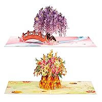 Paper Love Frndly Pop Up Cards 2 Pack - Includes 1 Wisteria Tree and 1 Floral Bee Hive, For All Occasion,100% Eco-Friendly, Includes Removable Note Tag