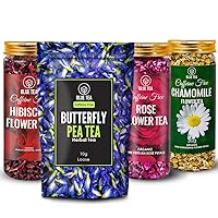BLUE TEA - Butterfly Pea Flower (0.35 Oz) + Hibiscus (1.76 Oz) + Rose (0.88 Oz) + Chamomile (1.05 Oz) || CAFFEINE FREE - Freshest Herbal Tea - Gluten Free - Premium Packaging |