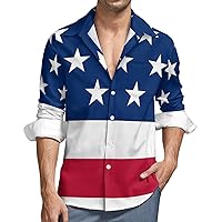 Mens Button Down Long Sleeve Shirts American Us Star Flags Soft Peach Skin Velvet Beach Shirts with Pocket color25