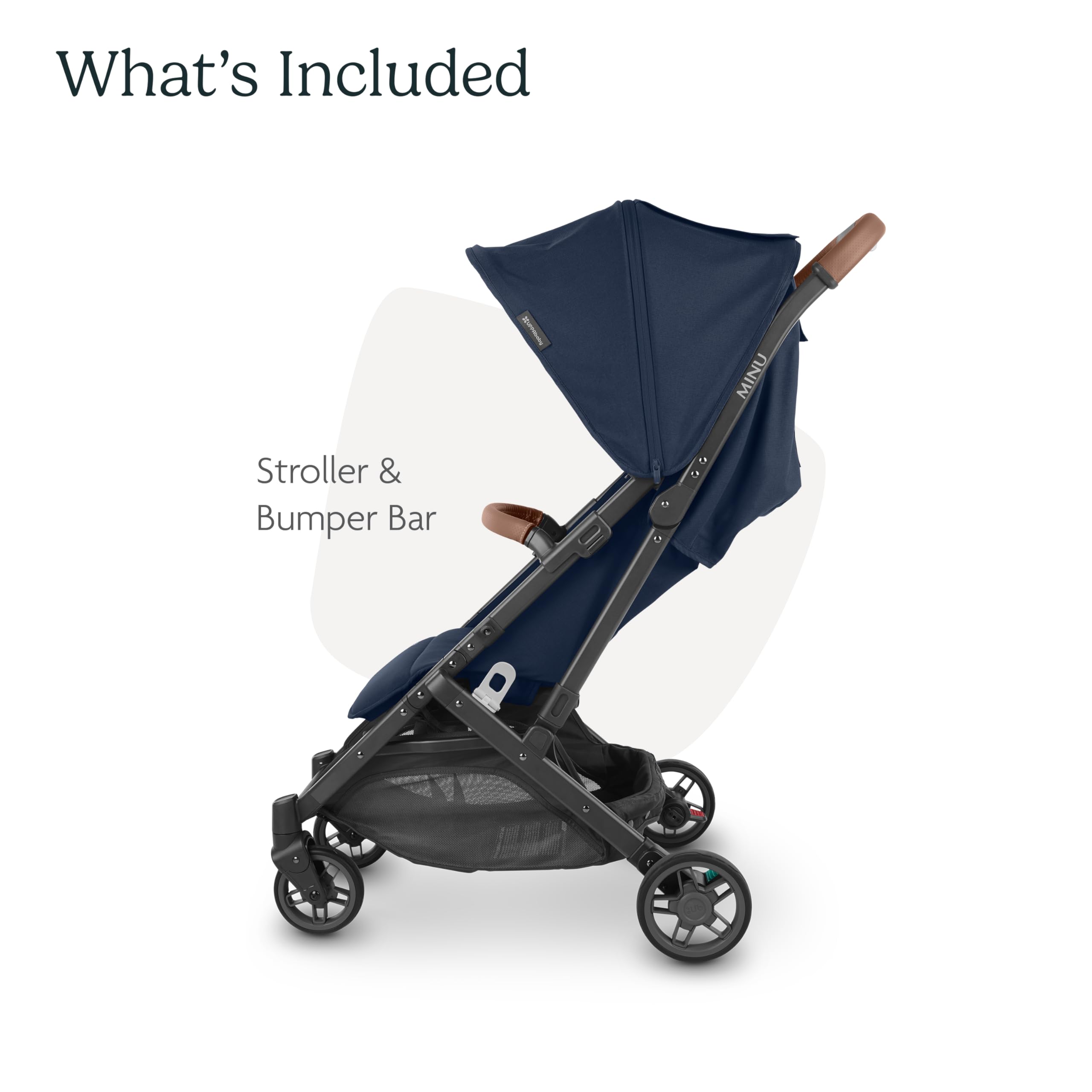 UPPAbaby Minu V2 Travel Stroller/Lightweight, Portable Design/One-Hand Fold/Shoulder Strap and Leather Bumper Bar Included/Noa (Navy/Carbon Frame/Saddle Leather)