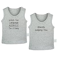 Pack of 2, Watch Your Language I'm A Baby & Silently Judging You Funny Tshirt, Newborn Infant Baby T-Shirts Graphic Tee Tops