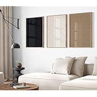 Modern Wall Decor 3 Pieces Neutral Canvas Wall Art Prints Beige Brown Black Abstract Poster Painting Pictures for Living Room Bedroom Home Decor With Inner Frame