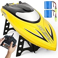 RC Boat - Remote Control Boat for Pools and Lakes, 25 km/h Fast RC Boats for Adults and Kids, 2.4Ghz Self-Righting Racing Boats with 2 Rechargeable Battery, Low Battery Alarm, Yellow