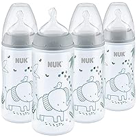 NUK Smooth Flow Anti Colic Baby Bottle, 10 oz, 4 Pack, Elephant
