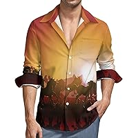 Horse Sun Bust Vector Image Men's Button Down T Shirts Long Sleeve Casual Hawaiian Shirt Pocket Print Top