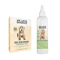 We Love Doodles Organic Dog Ear Cleaner & Long Cotton Ear Swabs Bundle - Double Sided Qtips & Ear Wash for Dogs Kit - Prevents Infection, Itching & Odor - Clean Wood Buds - Made in USA