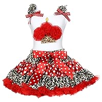 Petitebella Leopard Birthday Cake White Top Red Leopard Dot Girl Skirt Set 1-8y