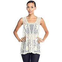 Celina Embroidery Lace Pattern on Mesh Tank Top